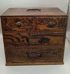 【昭和レトロ】アンティーク 木製 小引き出し 3段 木目 時代家具 古道具