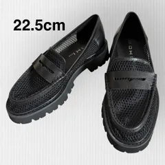 【美品】モヒ　MOHI   22.5cm   メッシュローファー　黒　厚底　コインローファー　ブラック　春夏のサムネイル