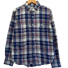 オールドネイビー チェック柄 ネルシャツ 長袖 L 紺 赤 白 スリムフィット ボタンダウン 厚手 メンズ OLD NAVY 古着 ストリート アメカジ カジュアル 胸ポケット コットン フランネル シャツ ワークシャツ 万能 春 秋 冬 / MS366