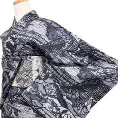 ちひろ 様【新品未使用】しつけ付き 小千谷縮風 単衣 夏着物麻 濃灰色