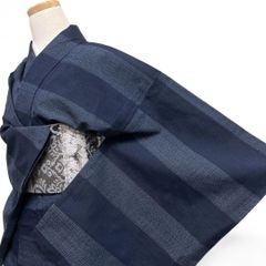 美品 本染 型染め 竹 浴衣 夏物 148裄63 黒 アンティーク 大正浪漫