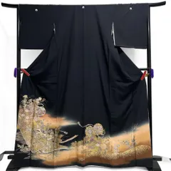 黒留袖　螺鈿細工　刺繍　金彩　伝統和模様　菊花　七宝　正絹　着物　031b p