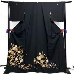 8164 刺繍 鳳凰 花車 黒留袖 着物 正絹 結婚式 フォーマル 五三桐 
