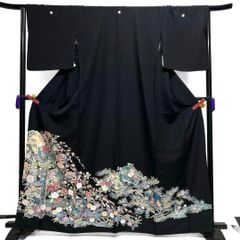 黒留袖 身丈160 金駒刺繍 金彩 華紋 唐花 鶴 着物 051b p - メルカリ