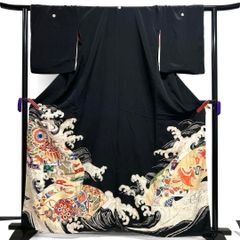 黒留袖 アンティーク 宝船 遠山 波 風景 五つ紋 着物 014b d ms - メルカリ