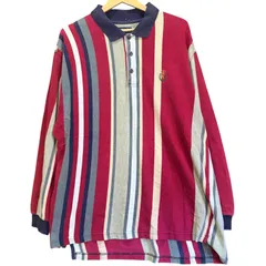 チャップス ラルフローレン 長袖 ポロシャツ XL 赤 紺 マルチカラー ストライプ 刺繍ロゴ 90s ビッグシルエット ゆるだぼ オーバーサイズ コットン 古着 CHAPS RALPH LAUREN ヴィンテージ メンズ 大きいサイズ / MS370