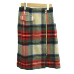 ユナイテッドアローズ UNITED ARROWS ラップスカート 巻きスカート ウール マルチカラー チェック柄 フラップポケット フロントジッパー ひざ丈 タイトシルエット /PP ■ECA003