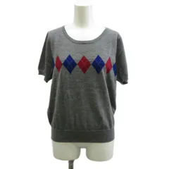 クミキョク 組曲 KUMIKYOKU ニット セーター ウール 6 グレー アーガイル柄 ラウンドネック 半袖 /PP ■ECB002