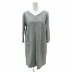 ビームスハート BEAMS HEART ニットワンピース グレー 無地 Vネック 八分袖 ひざ丈 /YS12 ■ECC002