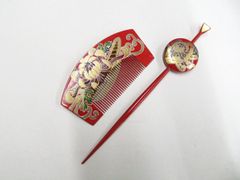芳山 本蒔絵塗り 簪、前櫛セット 赤 - メルカリ