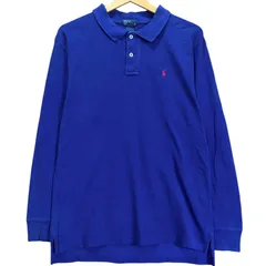 ポロラルフローレン 長袖 ポロシャツ 青 ブルー キッズXL メンズM相当 レディースL相当 古着 ポニー刺繍 綿100% 90年代 ヴィンテージ POLO RALPH LAUREN ボーイズ ワンポイントロゴ刺繍 アメカジ カジュアル / MS372