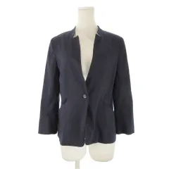 ロートレアモン LAUTREAMONT ノーカラージャケット 麻 リネン混 薄手 38 紺 ネイビー /CK16 ■GY70