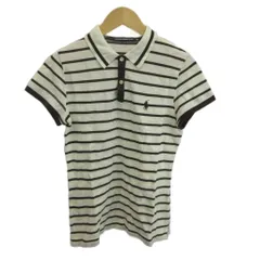ポロゴルフ ラルフローレン POLO GOLF RALPH LAUREN ポロシャツ かのこ M 白 ホワイト 茶色 ブラウン ボーダー柄 半袖 ロゴ刺繍 /KK ■ECB002