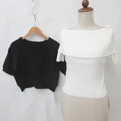 グレイル GRL ニット セーター 2枚セット 半袖 オフショルダー 丸首 白 黒 ホワイト ブラック F