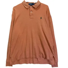 ポロラルフローレン 長袖ポロシャツ L オレンジ 刺繍ロゴ ポニー ゆるだぼ オーバーサイズ 古着 ヴィンテージ 90s コットン 鹿の子 アースカラー 希少色 ビッグシルエット メンズ 春服 秋服  定番 人気 1点物 カジュアル / MS375
