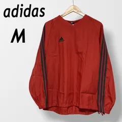 adidas アディダス メンズ プルオーバージャケット M (大きめ)  刺繍ロゴ  Vネック 3ライン サッカー フットサル Y2K  レッド系 (D04)★