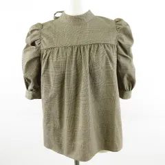 イング INGNI カットソー 五分袖 チェック ストレッチ こげ茶 M *A713