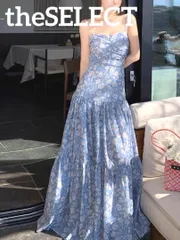 新品 未使用 韓国 服 レディース ワンピース 青 ロングワンピース 花柄 大人 ワンピース