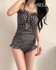 新品 未使用 体型カバー 水着 レディース ワンピース 黒 チェック柄 韓国 服 レディース