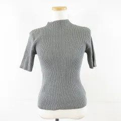 グレイル GRL ニットトップス リブ 半袖 グレー S *A191