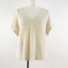 ジーユー GU ニット セーター Vネック 透かし編み ベージュ L *T920