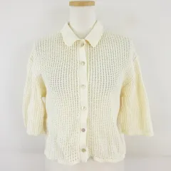 ローリーズファーム LOWRYS FARM メッシュカーディガン クロップド丈 七分袖 アイボリー 白 F *A41