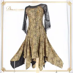 社交ダンス 衣装 ラテン ドレス ワンピース レッスンウェア パーティドレス create-sun ブラック系 ゴールド系 金 黒 レース ラテン柄 ヒョウ柄 アニマル柄 ストレッチ 伸縮性 フレアワンピース 七分袖 フレア袖 透け袖 シースルー ゆったり