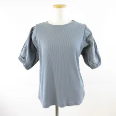 ローリーズファーム LOWRYS FARM カットソー 五分袖 リブ 異素材 くすみブルー 青 F *T78