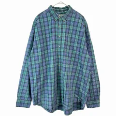 90年代 USA製 L.L.Bean エルエルビーン ボタンダウン 長袖シャツ アウトドア チェック ブルー(メンズ XL相当)中古 古着 X7372