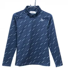 【新品】フェアリーパウダー 長袖ハイネックシャツ ネイビー×白 斜めロゴ総柄 ストレッチ  レディース 2(M) ゴルフウェア FAIRY POWDERのサムネイル