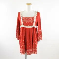 エニィスィス エニシス anySiS カットソー チュニック 七分袖 刺繍 赤 2 *A347