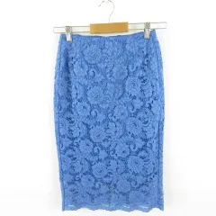 ジーユー GU ひざ丈レーススカート タイト 青 S *A633