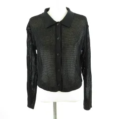 ジーユー GU 透かし編みニットカーディガン 長袖 黒 S *T192