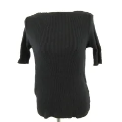 ユニクロ UNIQLO リブボートネックT 五分袖 ストレッチ 黒 M *A47