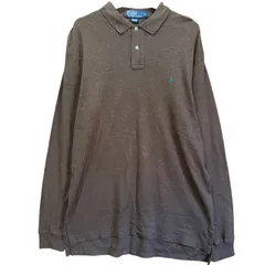 ポロバイラルフローレン 長袖ポロシャツ L 茶 ブラウン 刺繍ポニー 緑 100%コットン オーバーサイズ ゆるだぼ 90s ヴィンテージ 古着 ワンポイント ロゴ刺繍 POLO BY RALPH LAUREN 90s 00s メンズ / MS377