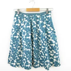 クミキョク 組曲 KUMIKYOKU スカート フレア ひざ丈 総柄 青 オフホワイト 2 *T631