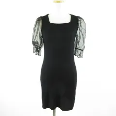 Dazy ワンピース ミニ タイト 七分袖 スクエアネック シアースリーブ 黒 S *T414