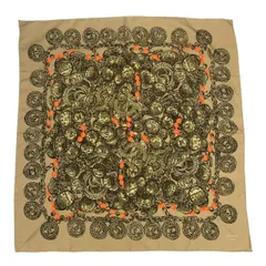 美品 CHANEL シャネル スカーフ シルク コイン柄 チェーン ブラウン