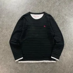 日本製 BURBERRY BLACK LABEL バーバリーブラックレーベル 長袖 Tシャツ ロンT 立体 ボーダー レイヤード ホース刺繍 ブラック 黒 メンズ 三陽商会 D1P13-422-09