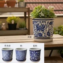 陶器 4.5寸直筒型植木鉢 和柄 蛸 藍蛸 青海波 洋蓮 鉢底穴あり 和風柄 多肉植物 寄せ植え 観葉植物 シンプル ガーデニング ガーデン 園芸 24lh097