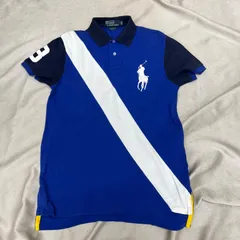 POLO by PALPH LAUREN ポロバイラルフローレン　ポロシャツ　襟付きシャツ　半袖　ビックポニー刺繍　ロイヤルブルー　ホワイト　ネイビー　青　白　紺　Mサイズ　メンズ