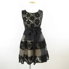 ワンピース ドレス ミニ ノースリーブ 花柄 レース 黒 38 *T575