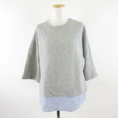 ザラ ZARA フェイクレイヤードカットソー 七分袖 ストライプ グレー 青 S *A31