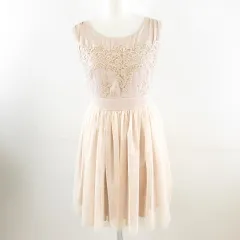 カエン kaene ノースリーブミニワンピース チュール ドレス レース ピンクベージュ 2 *A577