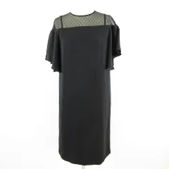 ダリアンスケリー Dalliance kelly ワンピース ひざ丈 半袖 ドットチュール 黒 F *A858