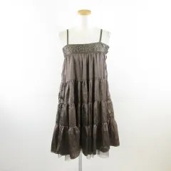 ギャップキッズ GAP KIDS キャミワンピース ティアードフレア サテン ひざ丈 茶 160㎝ *A383