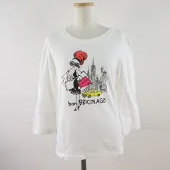 bon BRICOLAGE by REIKO OSENJI カットソー Tシャツ 七分袖 プリント オフホワイト 白 M *T727
