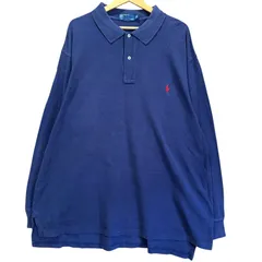 ポロバイラルフローレン 2XB 長袖 ポロシャツ ネイビー 紺 Polo By Ralph Lauren 2XL～3XL相当 ビッグサイズ ゆるだぼ 刺繍ロゴ 赤ポニー 鹿の子 古着 ヴィンテージ 90s ストリート カジュアル 大きいサイズ / MS384