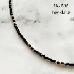 505 ビーズネックレス　チョーカー　ハンドメイド　黒　ブラック　金　ゴールド
