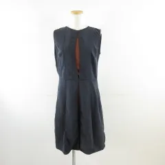 ザラ ベーシック ZARA BASIC ノースリーブワンピース ひざ丈 紺 茶 M *A959